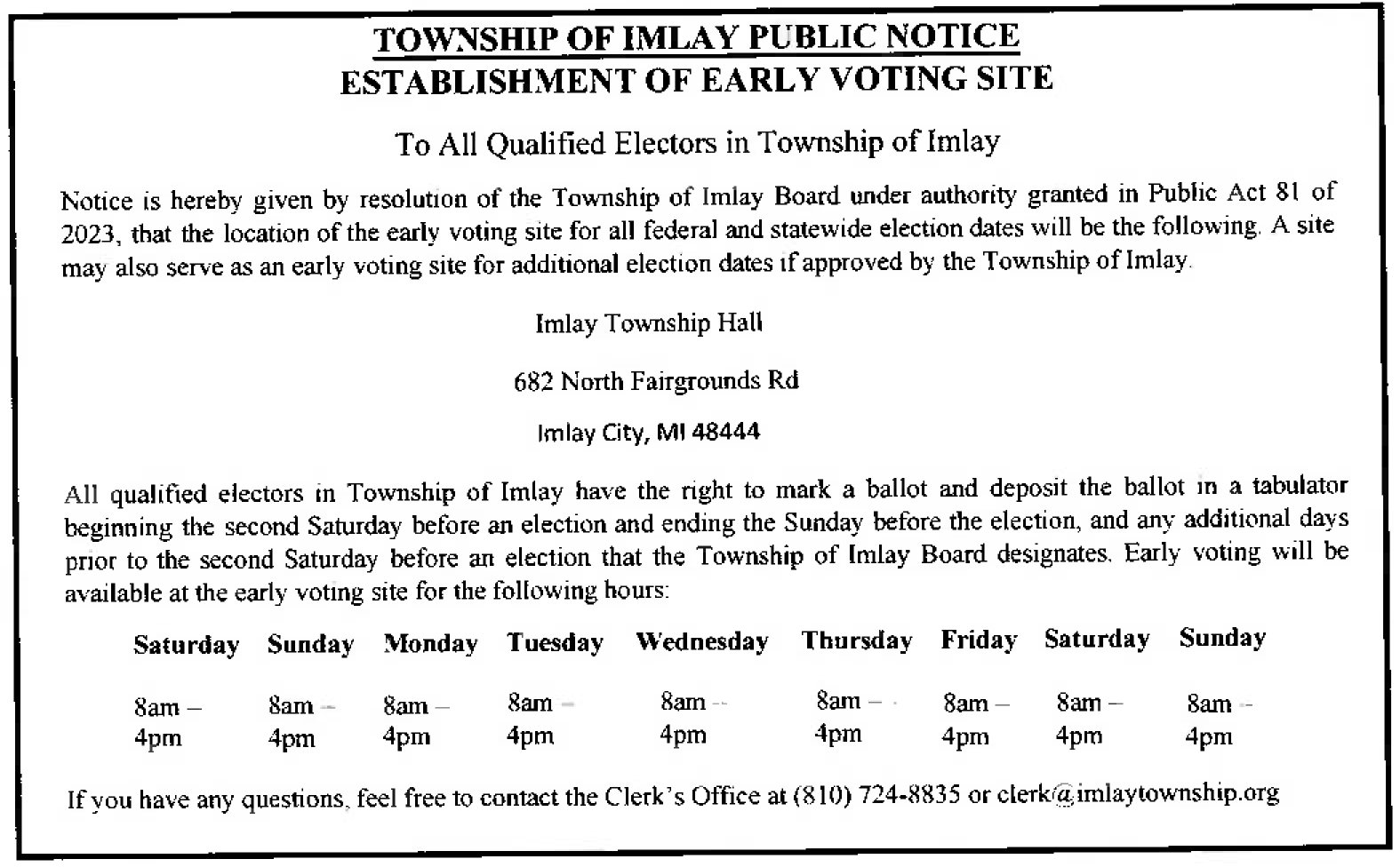 Imlay Township Government Zoning Map